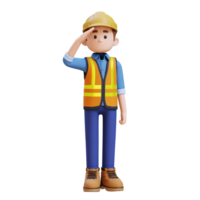 3D Construction Worker Character Salute Pose png