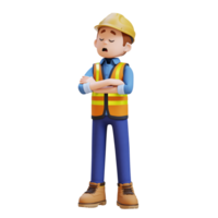 3d construction ouvrier personnage dans le déni ou insatisfaction pose png