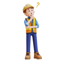 3D Construction Worker Character Confused and Thinking Pose png