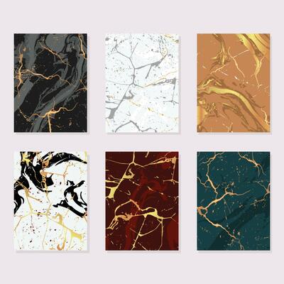 Marble with golden texture background vector illustration set