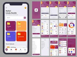 Different UI, UX, GUI Screens for Mobile App and Responsive Website Including Sign in, Sign up, Create Account, All Files, Profile, Drive Storage and Setting. vector