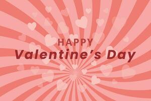 Minimalistic happy valentines day banner. Peach background with hearts and rays. vector
