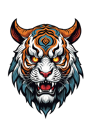 AI generated Tiger head with horns on transparent background png