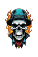 AI generated Skull with a hat and flames on a checkered background png