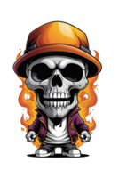 AI generated Skull in a hat with fire and smoke on a transparent background png