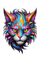 AI generated Colorful cat head with big eyes on transparent background png