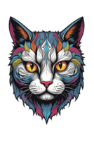 AI generated Colorful cat head with big eyes on transparent background png