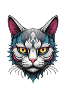 AI generated Colorful cat head with big eyes on transparent background png