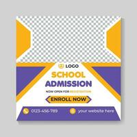 Creative school admission education social media post design modern back to school web banner template vector