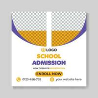 School admission education social media post design back to school web banner template vector