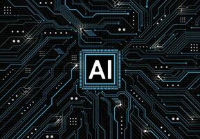 Artificial intelligence chipset on circuit board in futuristic concept technology artwork for web, banner, card, cover. Vector illustration