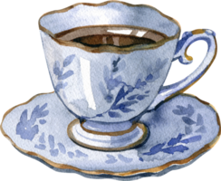 Rococo classic elegant vintage teacup. Watercolor hand drawn illustration. Vintage style clipart png