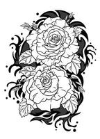 Old School Flash Tattoo of Black Rose in Japanese Style vector