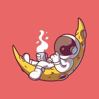 astronauta Bebiendo café en espacio sentado en el Luna vector ilustración. bebidas, espacio, exploración diseño concepto.