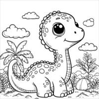 Cute baby dinosaur coloring book. outline line art. Printable Design. isolated white background vector