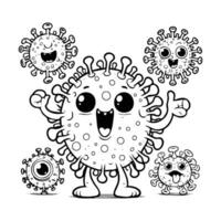 Cute Cartoon of virus coloring book. outline line art. Printable Design. isolated white background vector