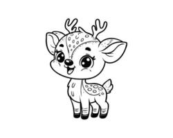 Cute Cartoon of deer illustration for coloring book. outline line art. Printable Design. isolated white background vector