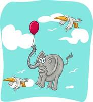 Flying elephant with balloon vector