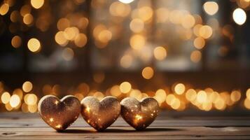 AI generated Valentine's day background with hearts and bokeh lights photo