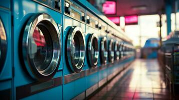 AI generated Washing machine in laundromat. Laundry room interior photo