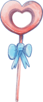 a heart shaped lollipop with a blue bow png