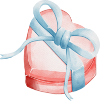 watercolor heart shaped box with blue ribbon png