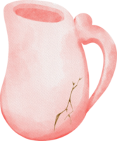 a pink watercolor jug with a broken handle png