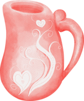 a watercolor drawing of a red pitcher with hearts png