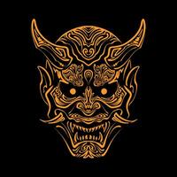 the gold japanese mask line art vector