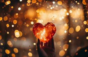 AI generated Valentine's Day background with heart and bokeh lights photo