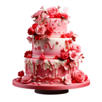ai généré magnifique à plusieurs niveaux gâteau décoré avec fleurs png