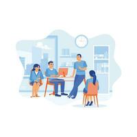 Diverse coworkers working in modern office. Listen to the meeting leader's explanation about work problems in the office. Briefings concept. trend modern vector flat illustration