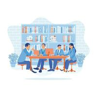 Group of businessmen sitting together in the office file warehouse. Exchange ideas and discuss during meetings. Discuss Information concept. trend modern vector flat illustration