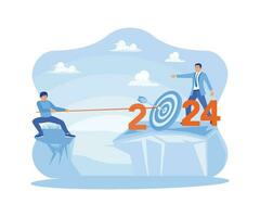 Businessman trying to achieve the target in 2024. Working hard, solving business problems. Business in the New Year 2024 concept. Trend Modern vector flat illustration