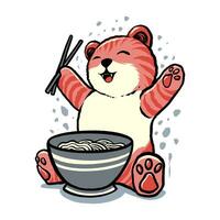 the happy ramen cat illustration vector