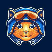 cat rider helmet vector illustration