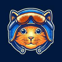 cat rider helmet vector illustration