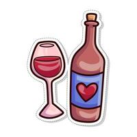 Free vector, valentine themed stickers, wine and glasses of love vector