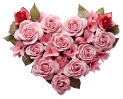 AI generated Valentine's day, heart from flowers on a transparent background png