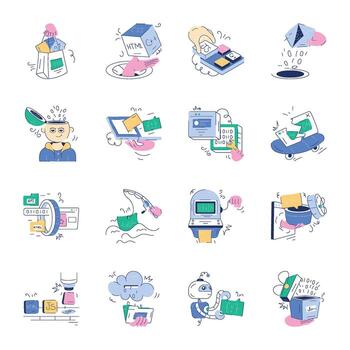 paquete de web programación garabatear mini ilustraciones vector