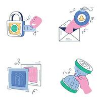 Programming and Authentication Doodle Mini Illustrations vector