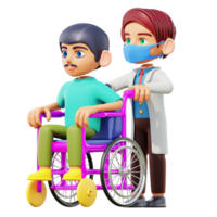 d illustration male doctor Carrying Patient on Wheelchair png