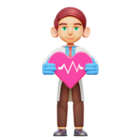 3d illustration male doctor holding heart png