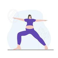 Pregnant woman in Warrior 2 pose or Virabhadrasana II. Pregnancy health Vector illustration