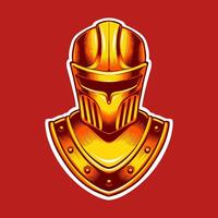 the golden knight warrior helmet illustration vector