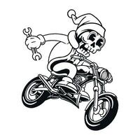 skull christmas riding motorcycle line art vector