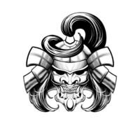 the samurai head with mask line art vector