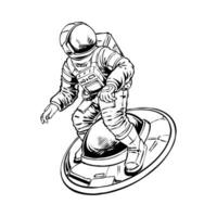 astronaut flying on a ufo line art vector