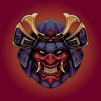 japanese samurai with devil mask vector