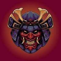 japanese samurai with devil mask vector